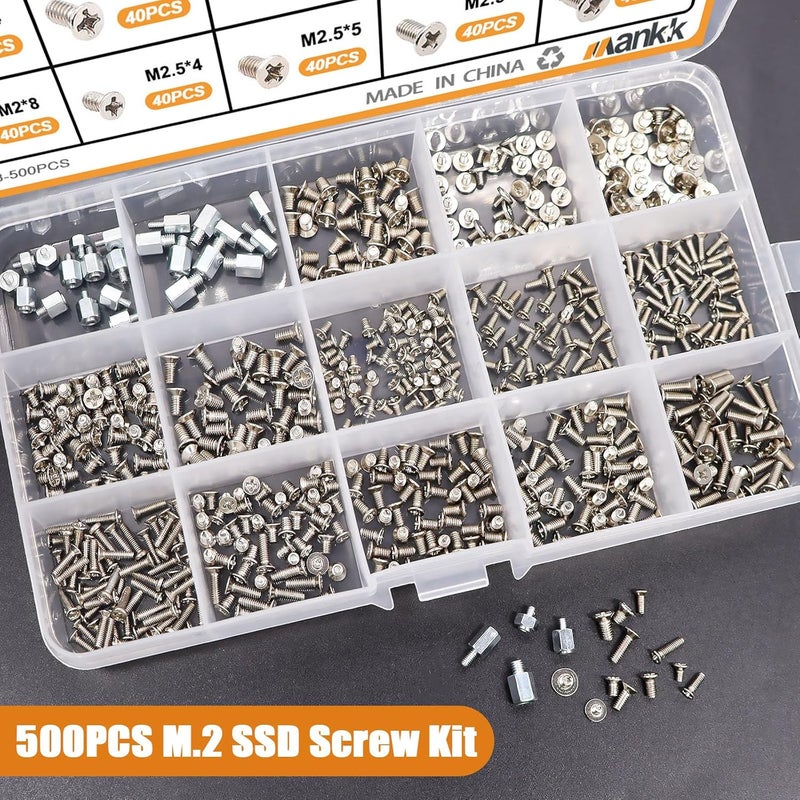 mankk 500PCS M.2 SSD Screw Kit M.2 SSD Mounting Screws Motherboard Standoffs M.2 M2.5 M3 NVMe Screw for Laptop PC Repair & DIY - Image 4